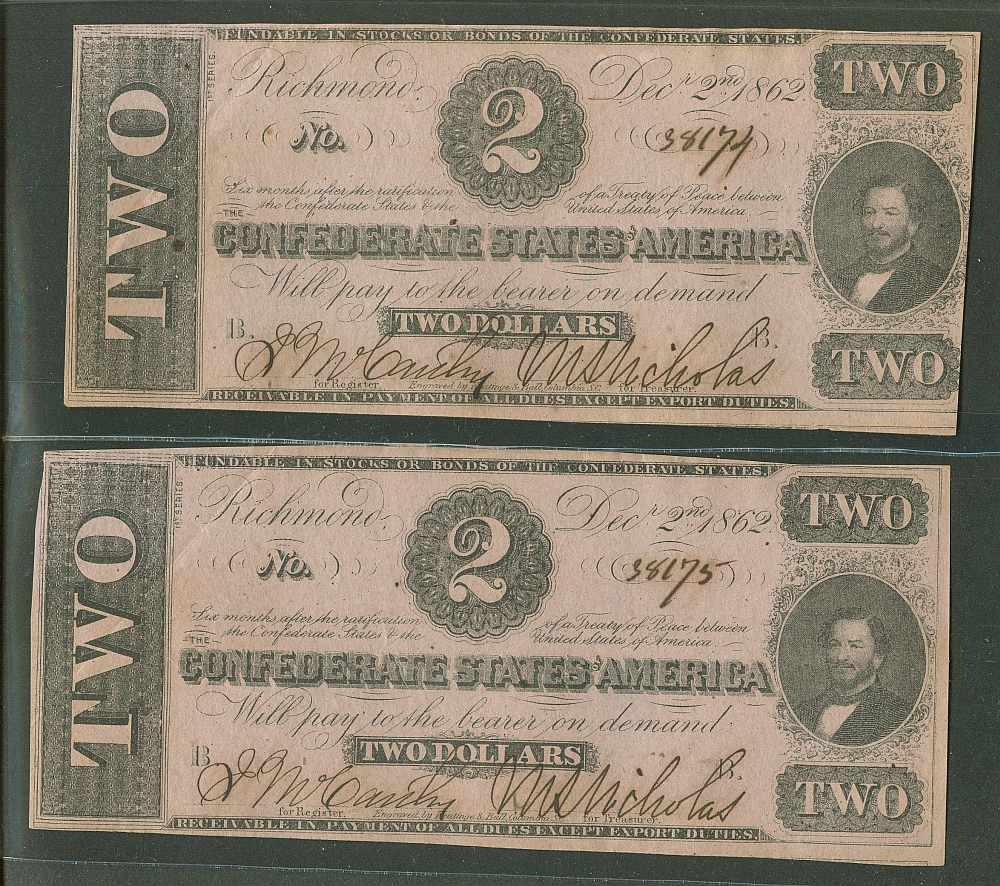 CSA, 1864 $2, Consecutive Pair, 38174-5, ChAU